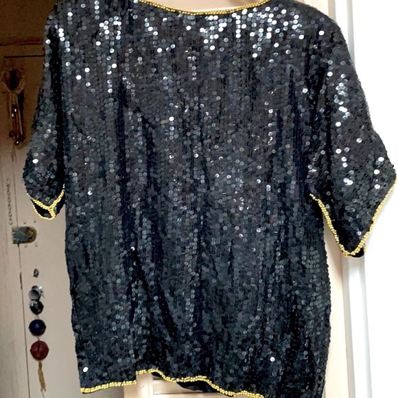 BIG SALE 😍SEQUIN TOP FLOWER DESIGN FOR STYLISH LOOK PULLOVER SHORT SLEEVES - Picture 6 of 9